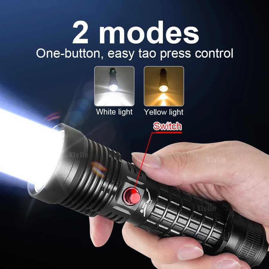9000000LM Super Bright LED Diving Flashlight Powerful Waterproof Diving Land Dual-purpose Light Hunting Emergency Two-color Lamp M251117