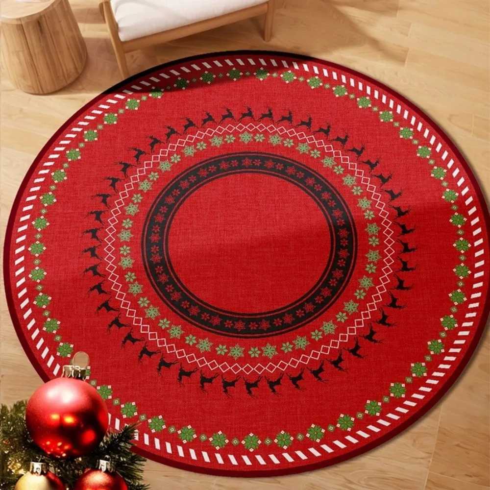 Christmas Round Rug with Reindeer Tree Festive Non-Slip Holiday Decor for Living Room or HomeM251117