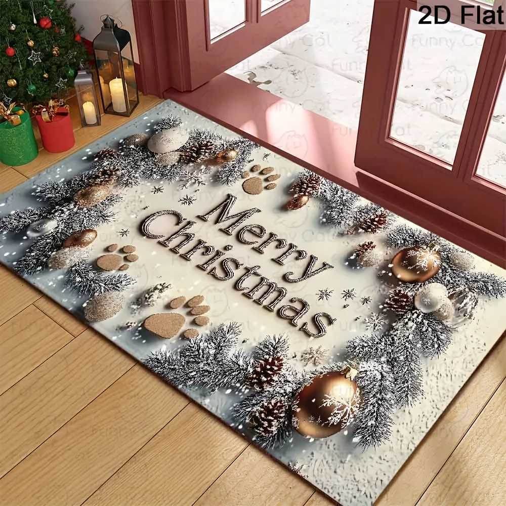 VIKAMA Cartoon Merry Christmas Pet Footprint Carpet Entrance Hall And Bathroom Non-Slip And Dirt-Proof Floor Mat Home DecorM251117