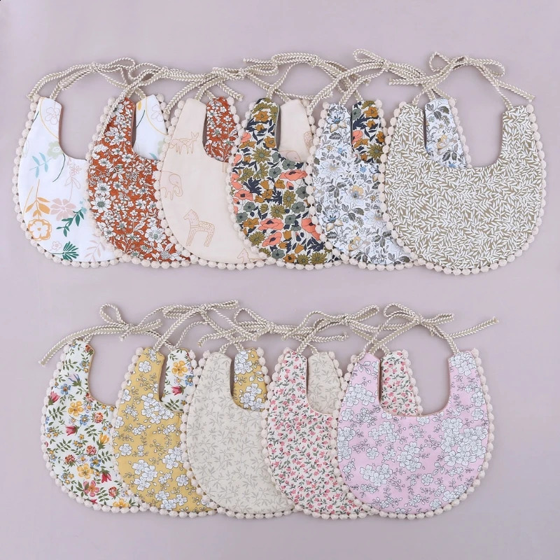 Baby fringe Saliva towel retro doublesided floral print bib feeding Burp fabric Bandana scarf 250414z