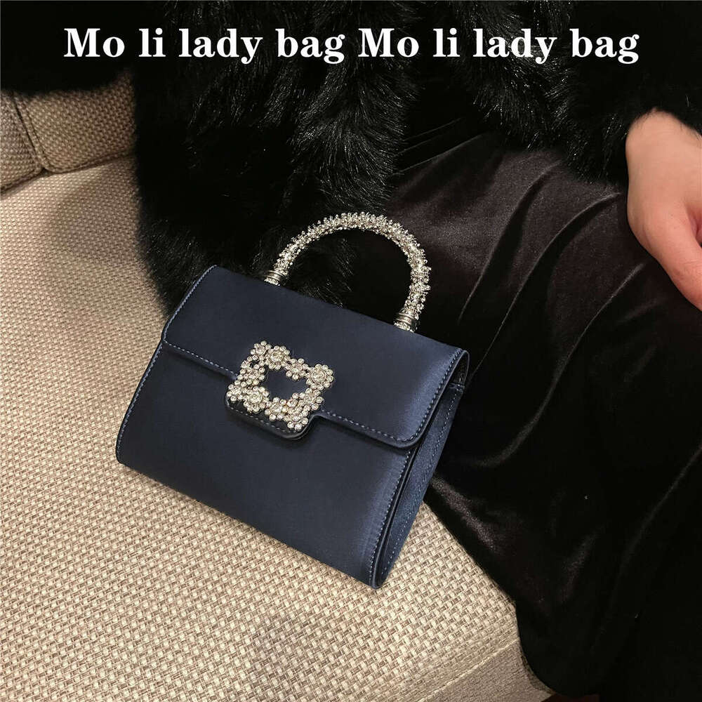 2025 New Model RV Silk Buckle Single Shoulder Crossbody Evening Small Square Socialite Inlaid Rhinestone Fashion Women's Bag