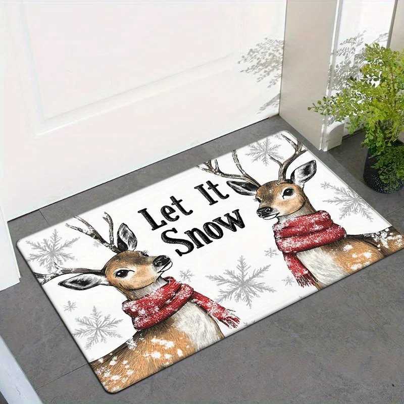 Open-1pc Winter Christmas Door Mat Flannel Thickness High-Quality Reindeer with Let it Snow Print Skid Mat for WinteM251117