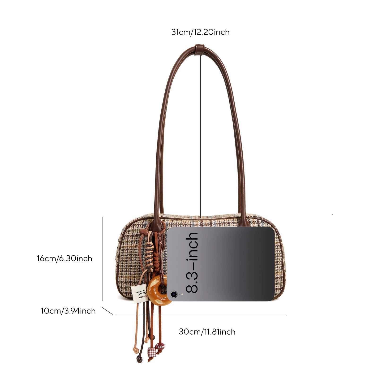 TOUTOU Plaid Woolen Boston Bag for Autumn Women Original Designer Underarm Shoulder Bag Large Bowling Handle Bag Christmas GiftW251115