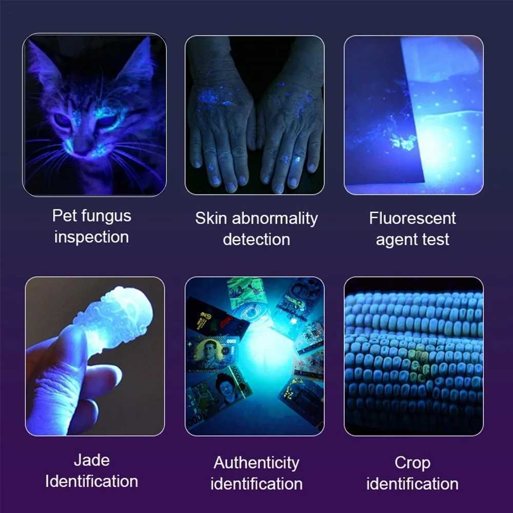 10W 365/405nm UV Flashlight USB Rechargeable Ultraviolet Blacklight Torch Pet Urine Cat tinea Money Ore Scorpion Detection Lamp M251117