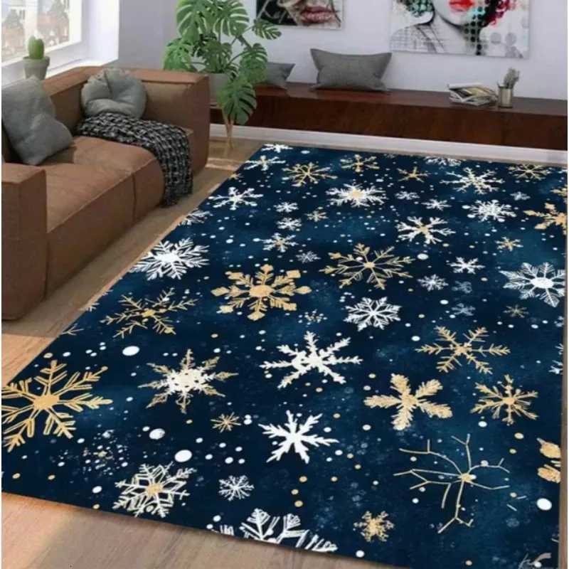 Christmas Snowman Gift Flower and Cane Candy Pattern Carpet Christmas Clean Floor Mat Living Room Bedroom Decoration CarpetM251117