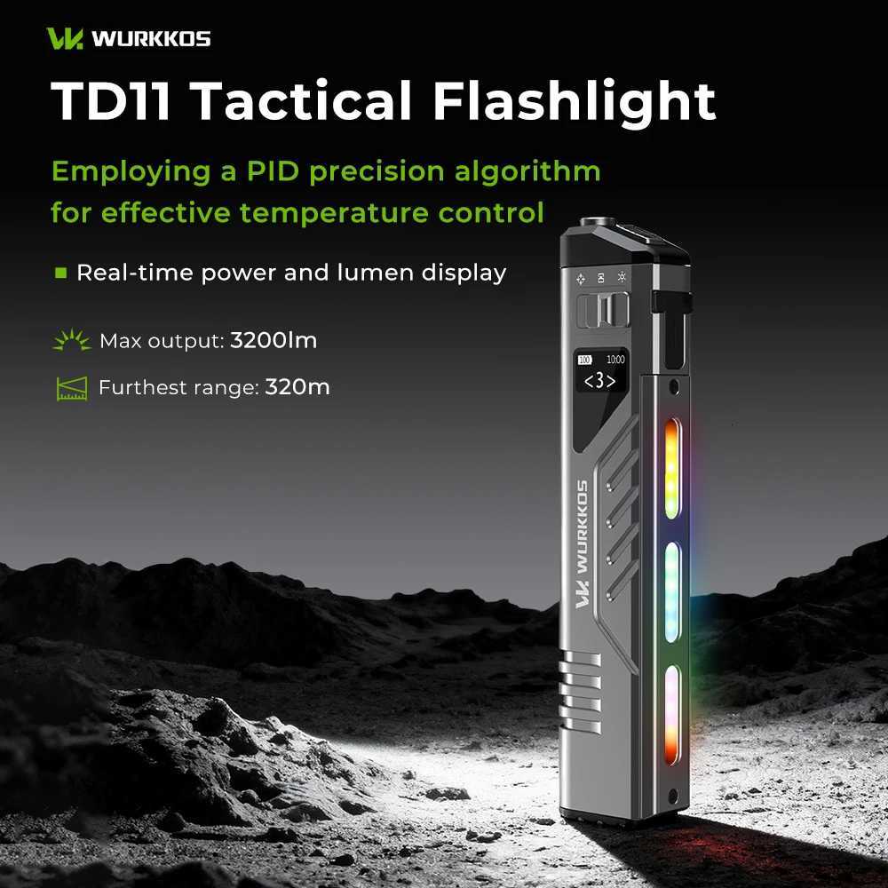 WURKKOS TD11 Tactical Flashlight 3000LM Innovative Multi-Function Portable LED Flashlight with Built-in Battery Portable Light M251117
