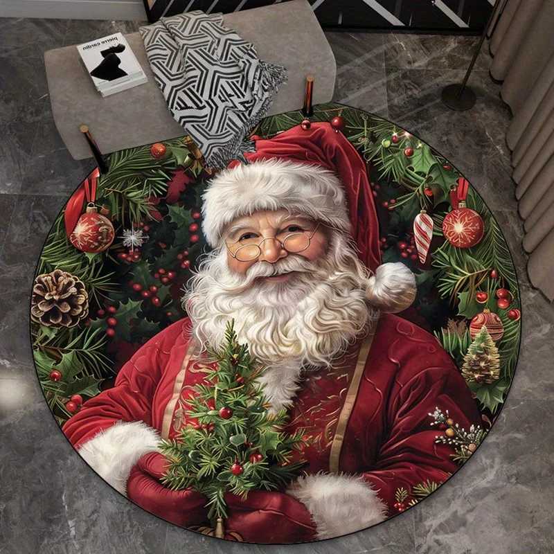 Santa ClausChristmas tree round rug festive holiday decor crystal velvet carpet for living room bedroom seasonal Xmas decorationM251117
