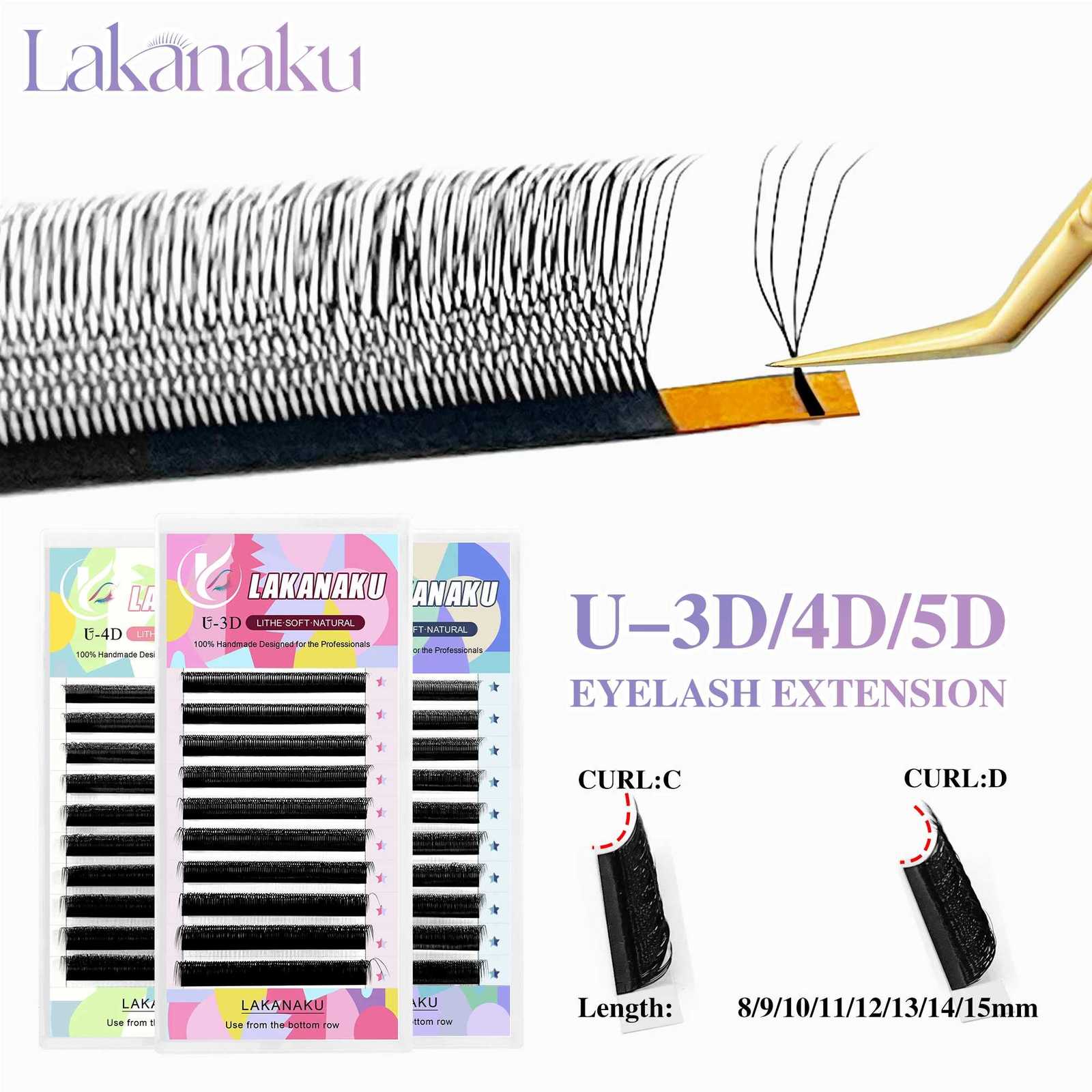 LAKANAKU U Shaped YY 3D 4D 5D Eyelash Extension Premade Fans Lightweight Fluffy Mink Faux Eyelashes Premade Volume Fan W-ShapedT251117