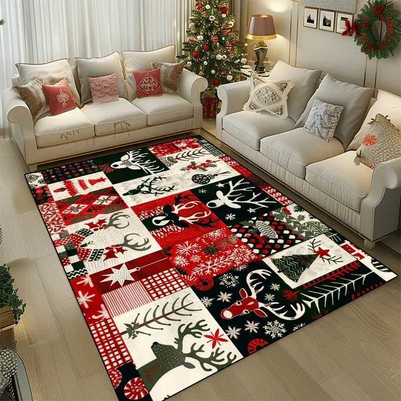 Christmas Tree Elk Cartoon Carpet Large Area Living Room Geometry Home Decoration Rugs Non-slip Bedroom Mat Washable Lounge RugM251117