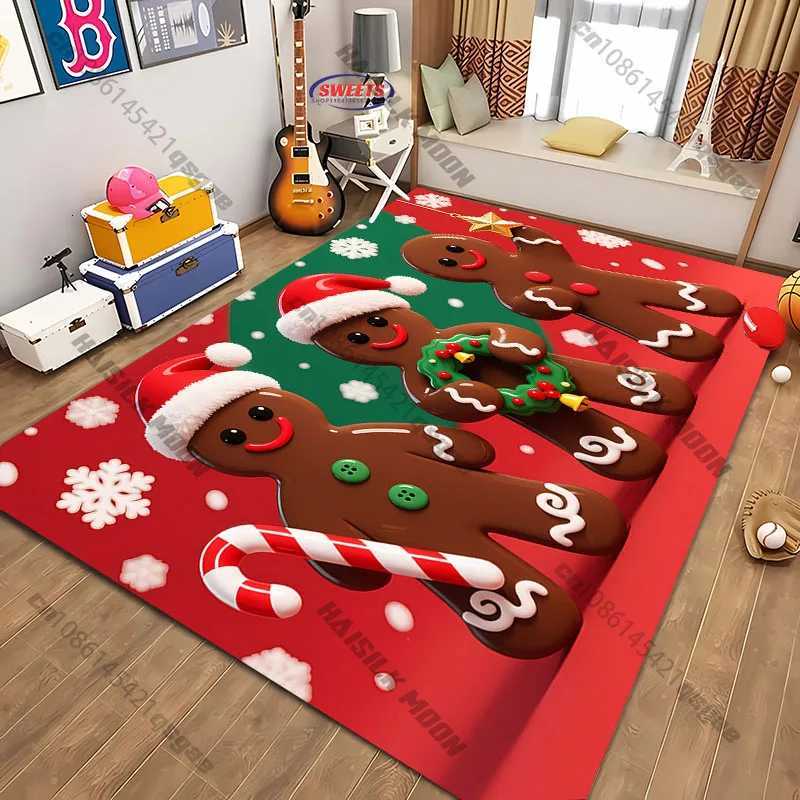 2025 New Christmas Element Carpet Gingerbread Man Print Rug for Living Room Bedroom Bedside Kids Room Christmas Decorative MatM251117