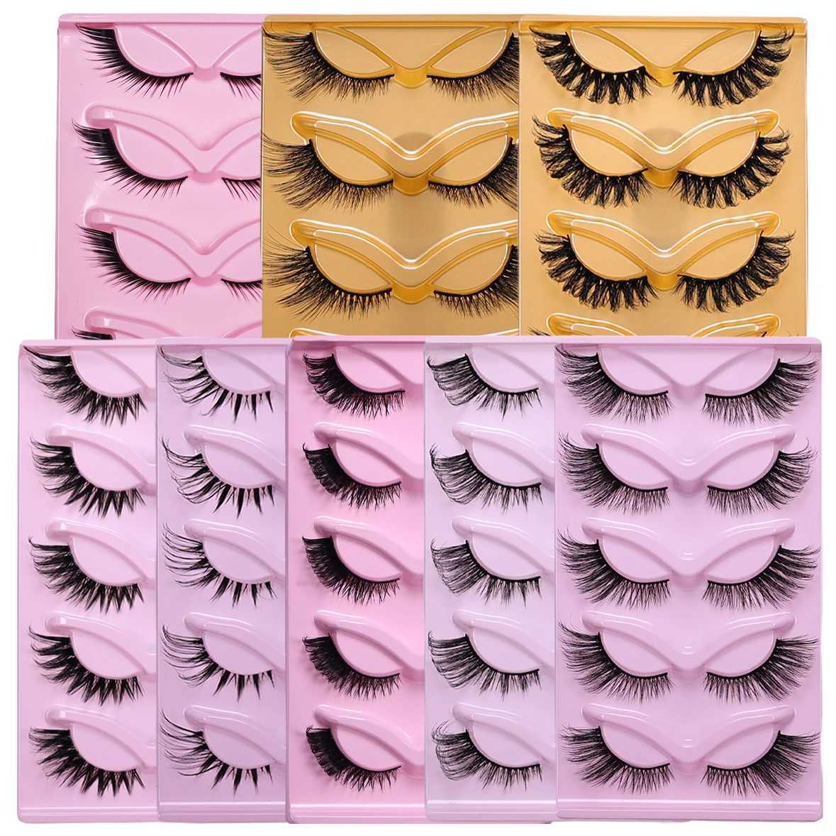 5 Pairs Cat Eye False Eyelashes Eye End Lengthening Long Curling Thick Fluffy All-match Comfortable Fake False EyelashesT251117