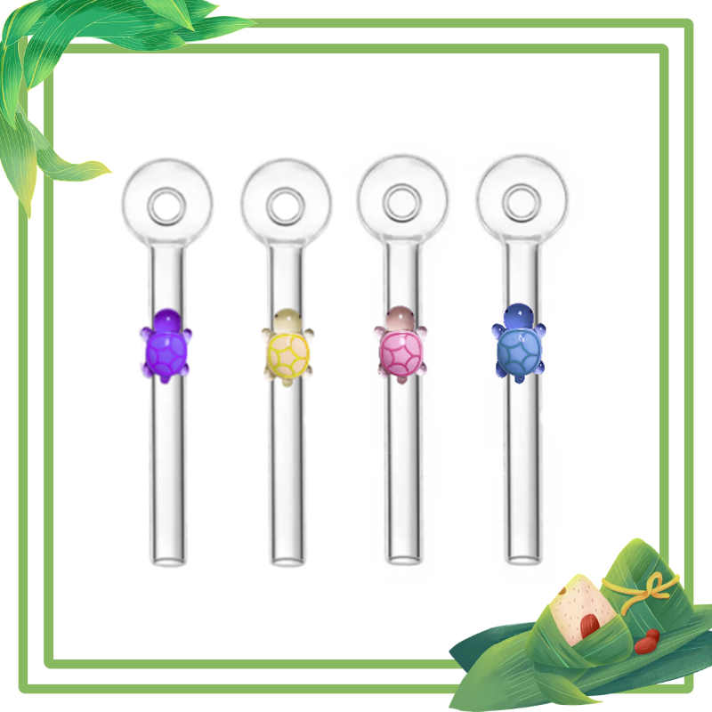 Wholesale colorful 10cm Creative 3D plastic turtle shape glass oil burner pipe Glow in Dark Luminous 4inch mini Smoking hand straw tube pipes