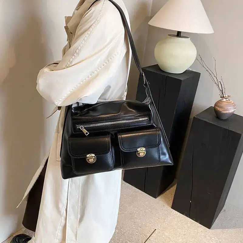 Bloom Vintage Brown Shoulder Bag Women Retro Pu Leather Soft Pocket Casual Handbag Female Moto Biker Y2k Handbags AestheticW251115
