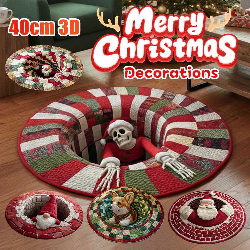 40cm Christmas Snowman Round Rug Doormat 3D Red Hat Circular Rug Anti Fouling Anti Slip Rug Retro Perfect Choice for Holiday HomM251117