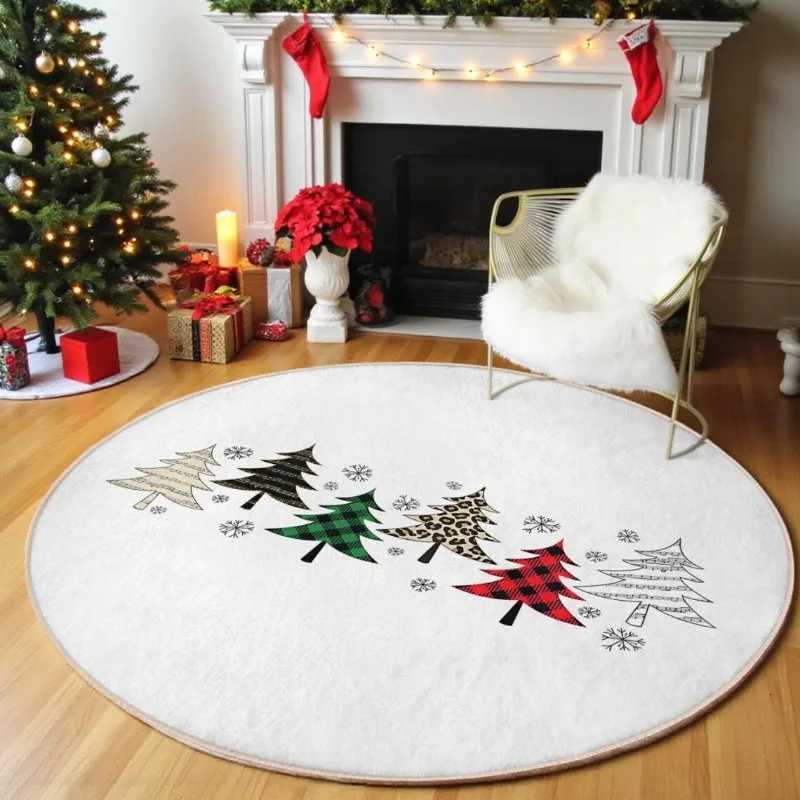 Round Rug Festive Red and Green Holiday Floor Mat for Living Room Cozy Xmas DecorM251117