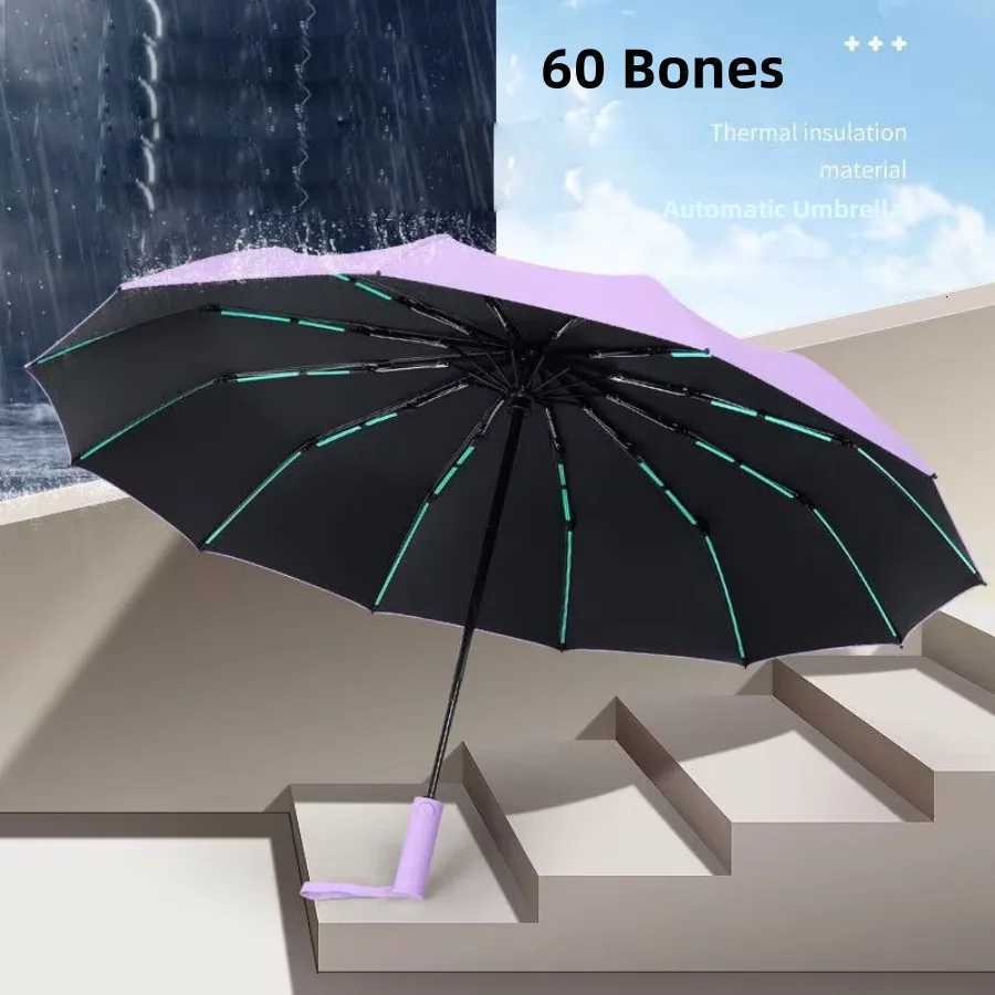 Telescopic Handle Umbrella 108cm/4252in Fully Automatic Folding Umbrella Large Durable 60 Ribs Strong Wind-resistant Umbrella C251117
