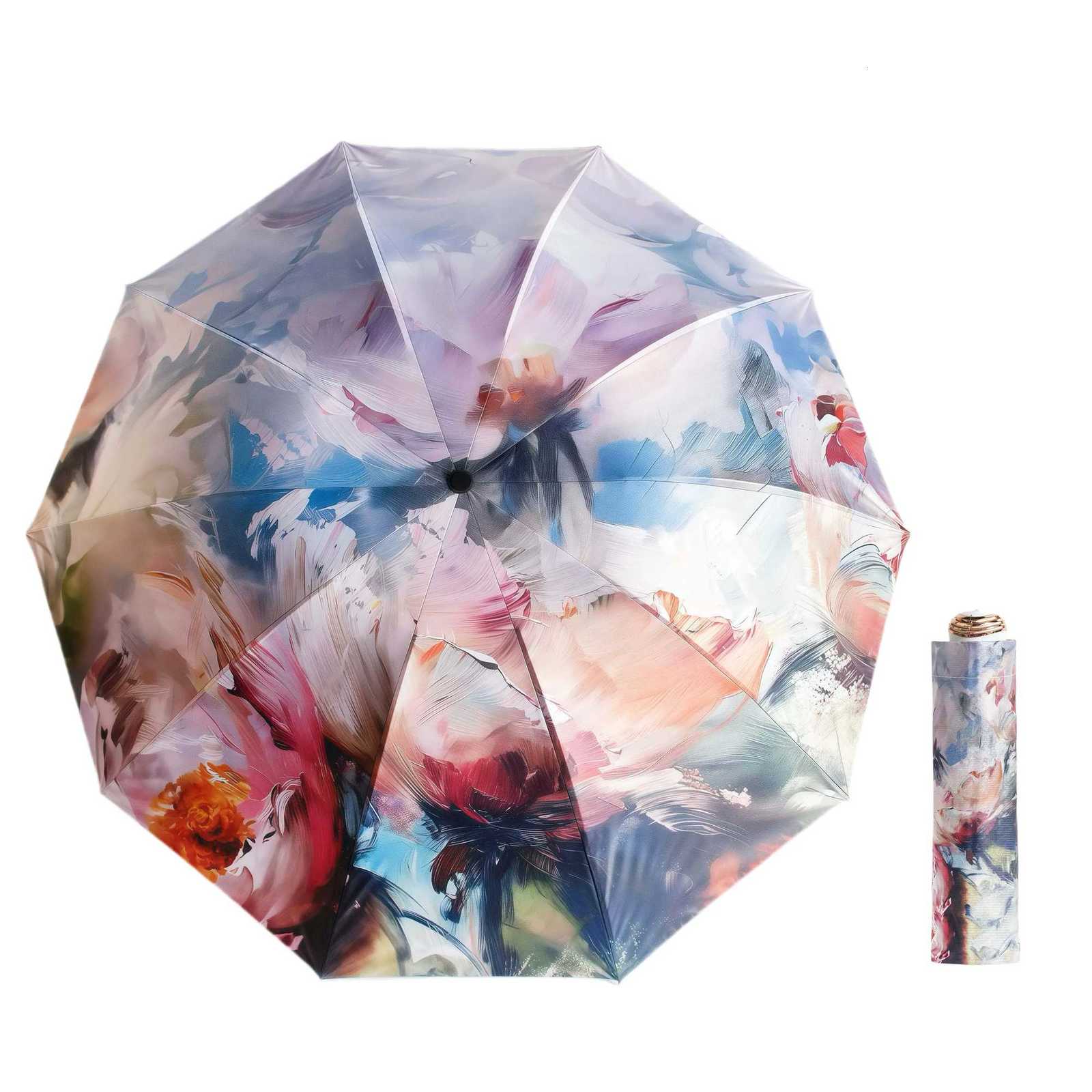 Vintage Oil Paint Print Folding Umbrella - Reinforced Wind Rain Protection UV Sunscreen Perfect for Daily Use Travel Idea C251117