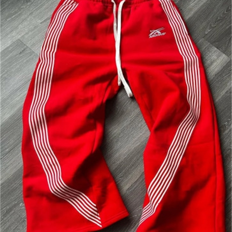 Classic all-in-one fashion casual contrast striped patchwork casual pants for men and women retro street straight leg sweatpants 250415