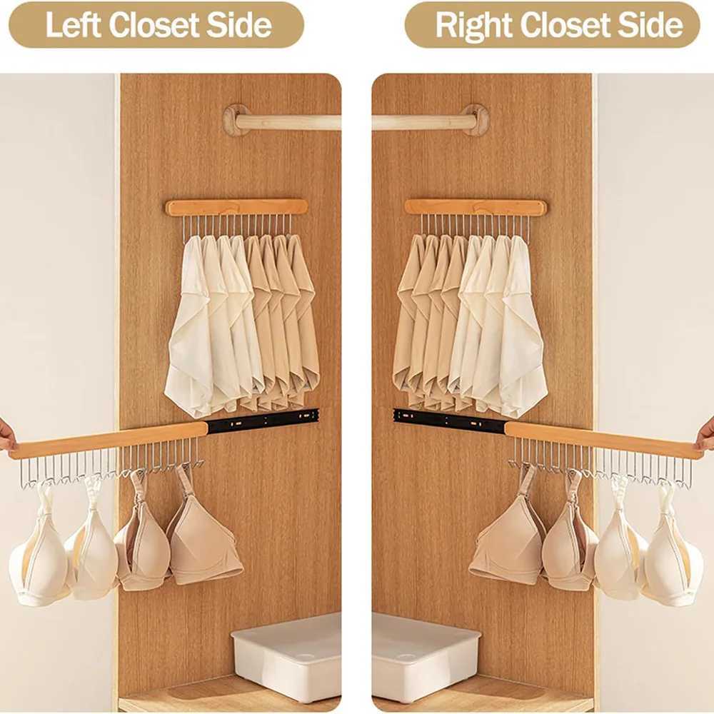 Non Perforated Solid Wood Clothes Hanger for Home Use Expandable Slide Rail Wardrobe Camisole Underwear Storage Tool Practical C251117