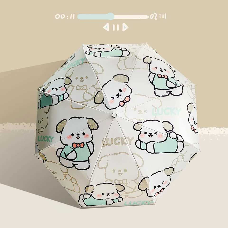 Playful Begging Dog Auto Umbrella - Heavy Duty Black Lining UPF 50 Sun Parasol 8 Fiberglass Ribs Windproof 3-Fold Compact Dig C251117