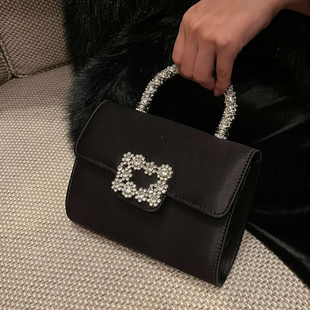 2025 New Model RV Silk Buckle Single Shoulder Crossbody Evening Small Square Socialite Inlaid Rhinestone Fashion Women's Bag