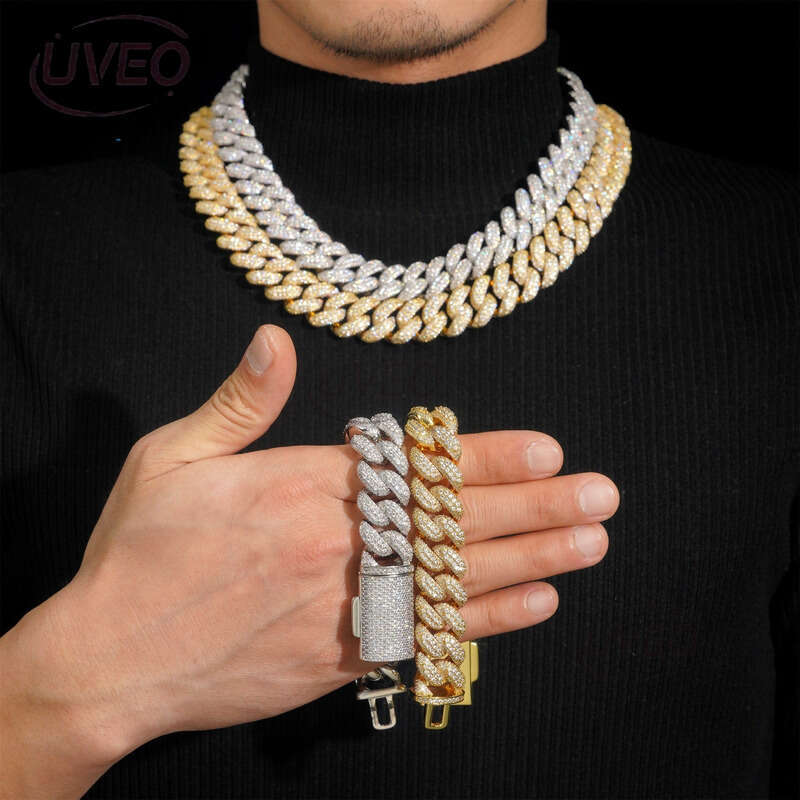 Jewelry Sterling Silver 925 Iced Out Gold VVS Moissanite Cuban Necklace Hiphop Pass Dias Tester Pendant Cuban Link Chains High Quality Gift