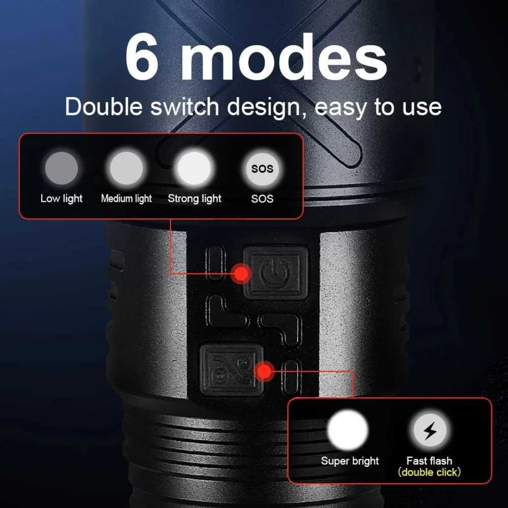 24000mAh Ultra Bright LED Flashlight USB Rechargeable Zoom Flashlights Long Range 8000M Tactical Torch Camping Fishing Work Lamp M251117