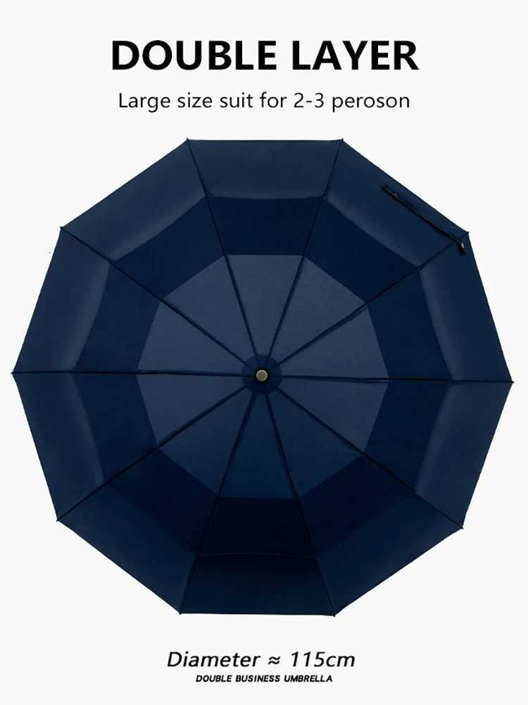 Big Automatic Umbrella Man Business Style Wind-resistant Foldable Umbrella Windproof Strong Double Layer Wooden Rain Umbrella C251117