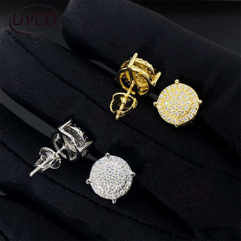 Iced Out Gold 925 Jewelry Sterling Silver VVS Earrings Hoops Hiphop Pass Dias Tester Round Cut Women Couple Gift