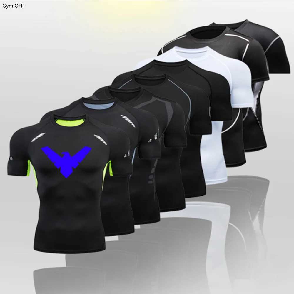 Mens Rashguard Jujutsu Bjj Fitness Running Training Shirt Boxing Shirt Compression Nightwing Printed Top W250417