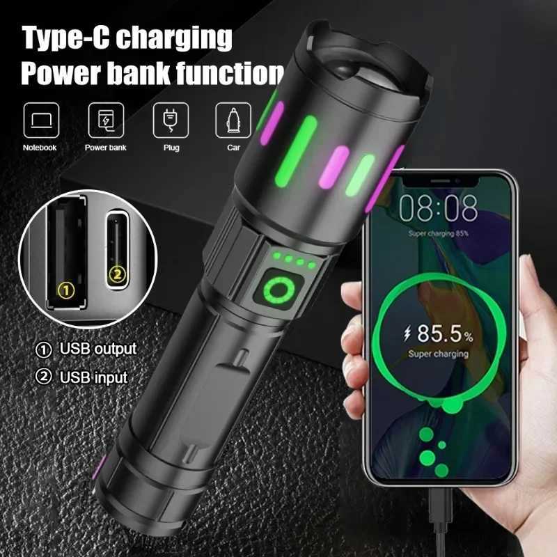 High-power Bright LED Flashlight USB Charging Telescopic Zoom Long-distance Portable Lighting Tactical Lantern Camping Light M251117