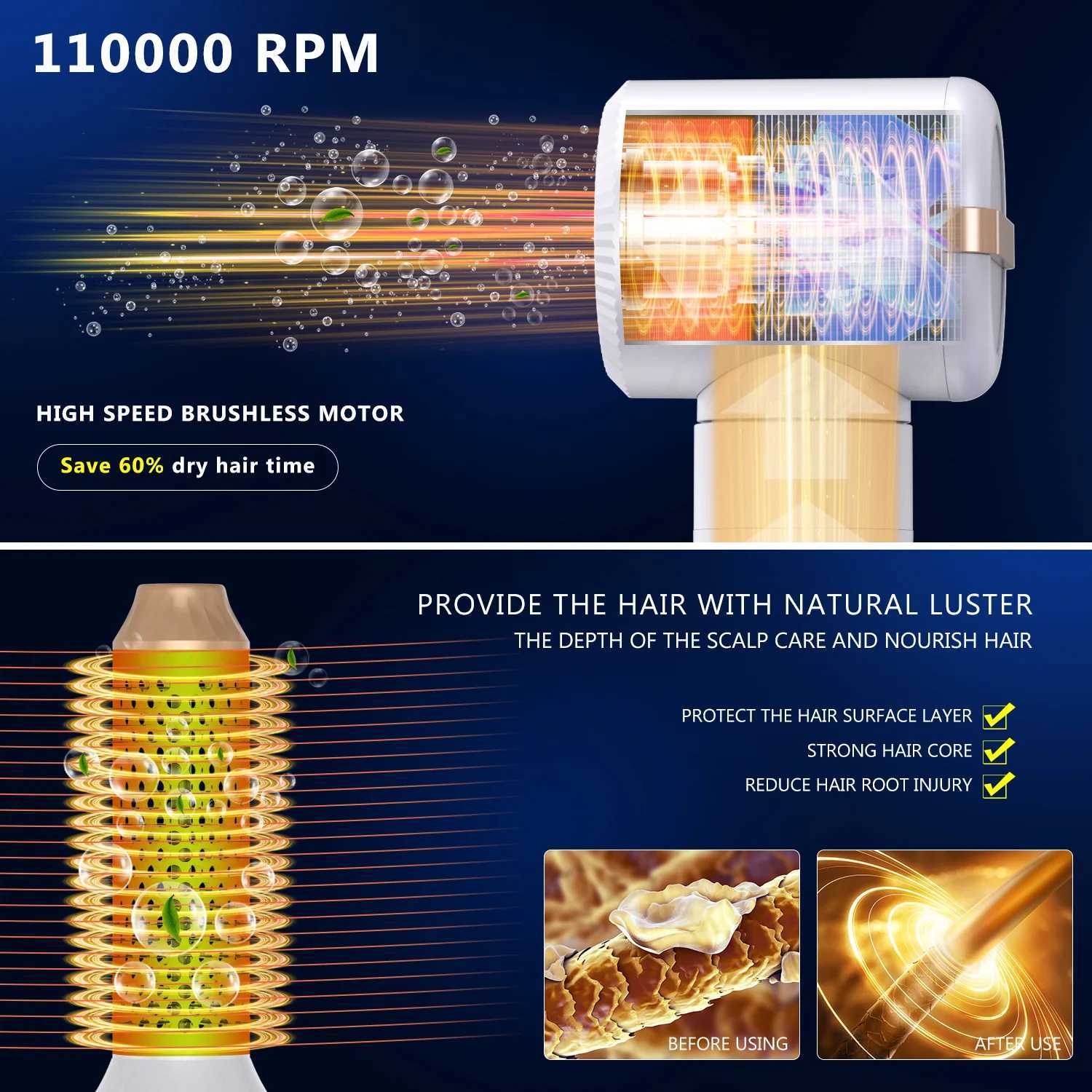 7-in-1 hot air comb multifunctional negative ion hair dryer automatic curling iron straight comb W250417