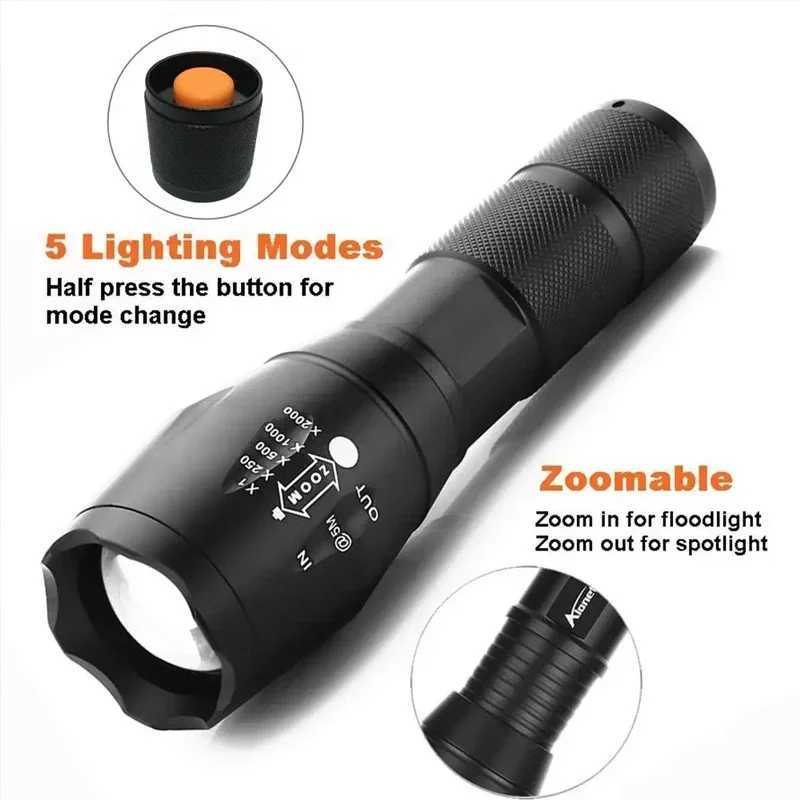 High Power Led Flashlights Camping Torch 5 Lighting Modes Aluminum Alloy Zoomable Light Waterproof Material Use 3 AAA Batteries M251117