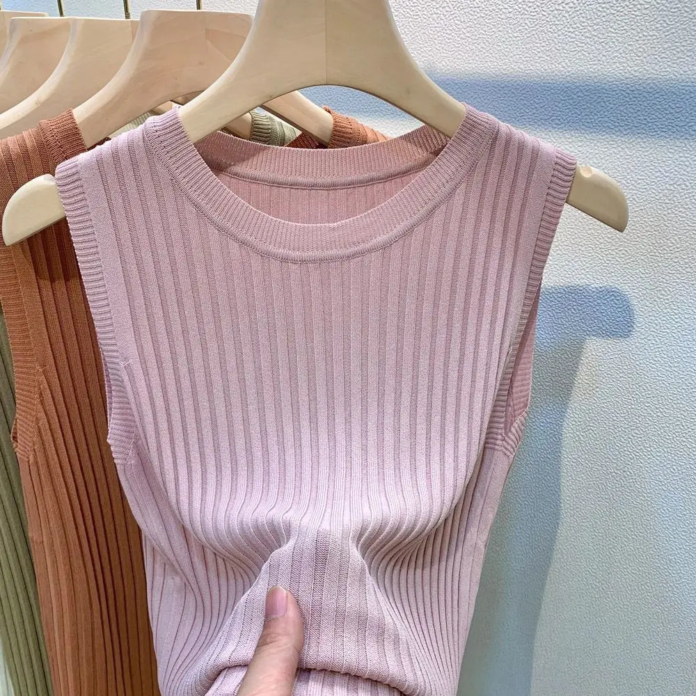 AOSSVIAO Summer Fashion Knitted Vests O-neck Sleeveless Casual Thin Tops 2025 Sleeveless Blouse Women Shirt 250417