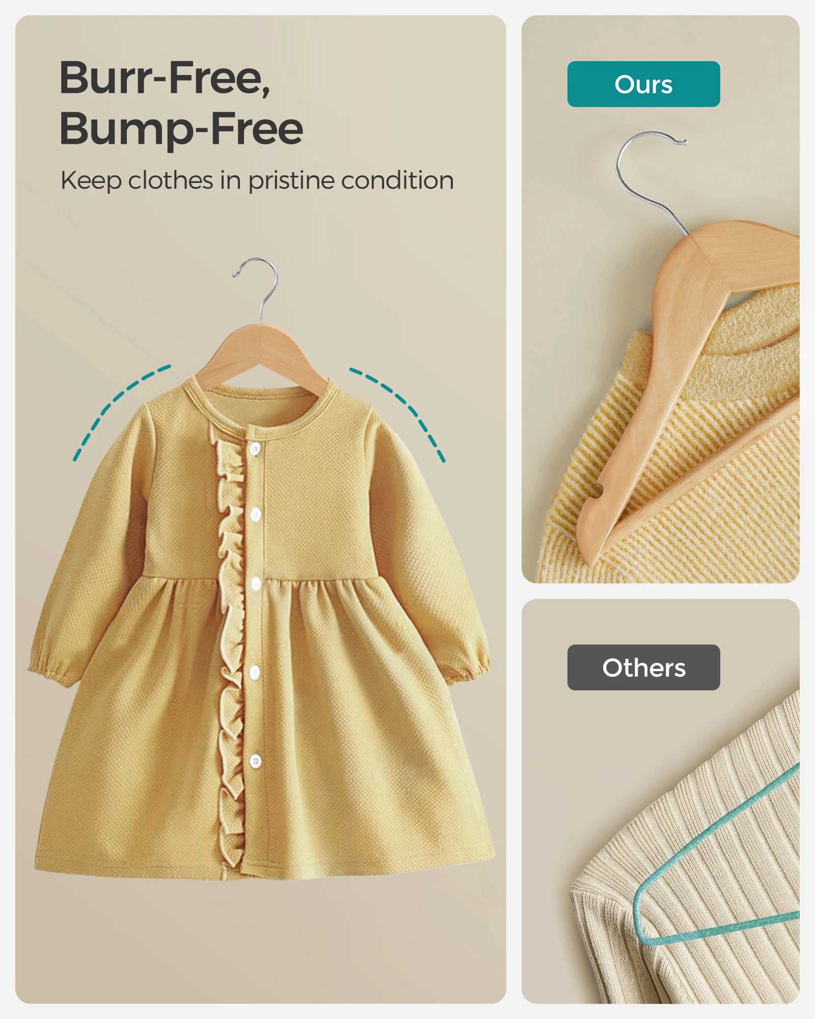 SONGMICS Kids Wooden Hangers 20 Pack Solid Wood Baby Hangers Childrens Coat Hangers with Pants Bar Shoulder Notches C251117