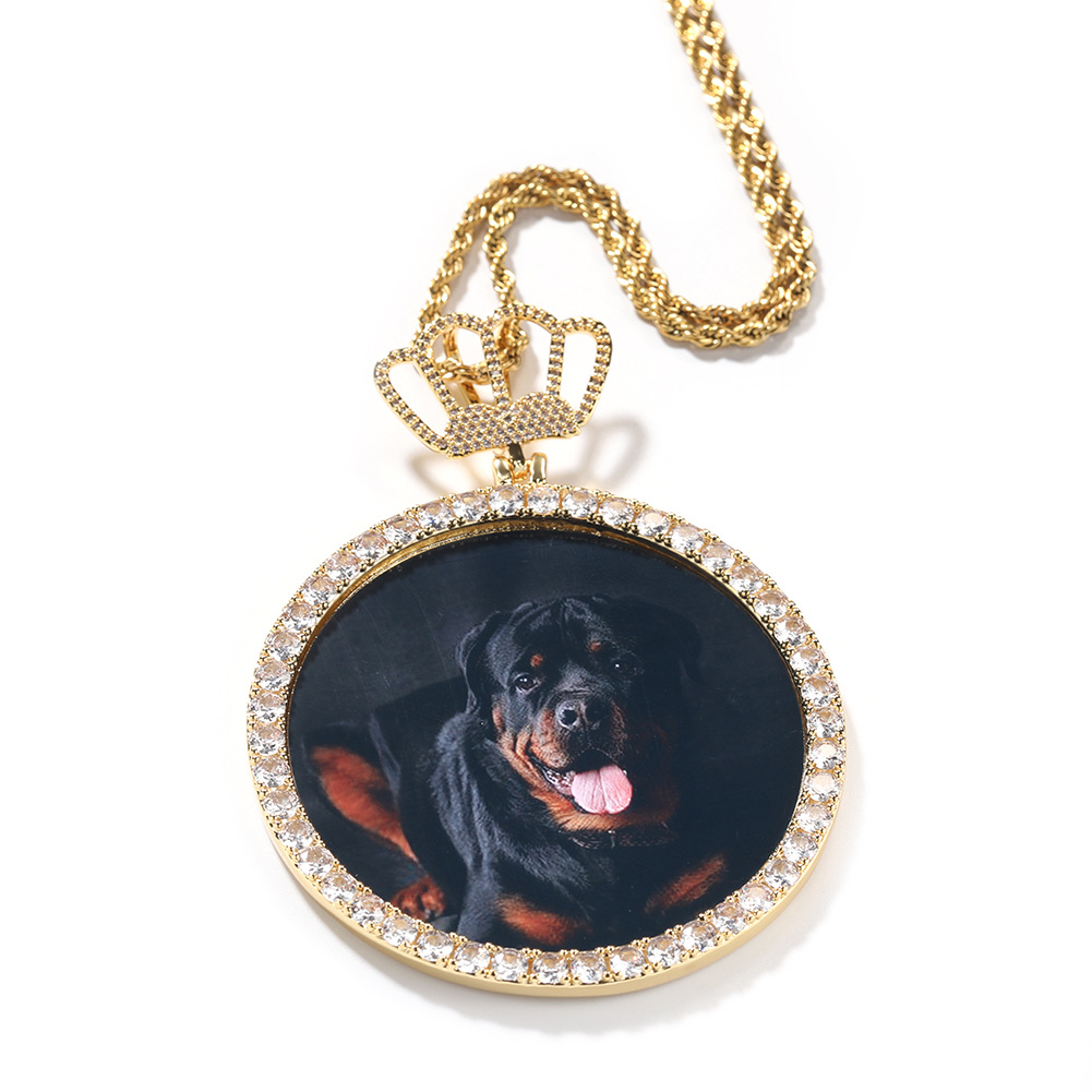 Custom Hip-Hop Personality Photo Pendant Copper Zircon Solid DIY Creative Circle Photo Necklace Round Picture Customized Chain Accessory