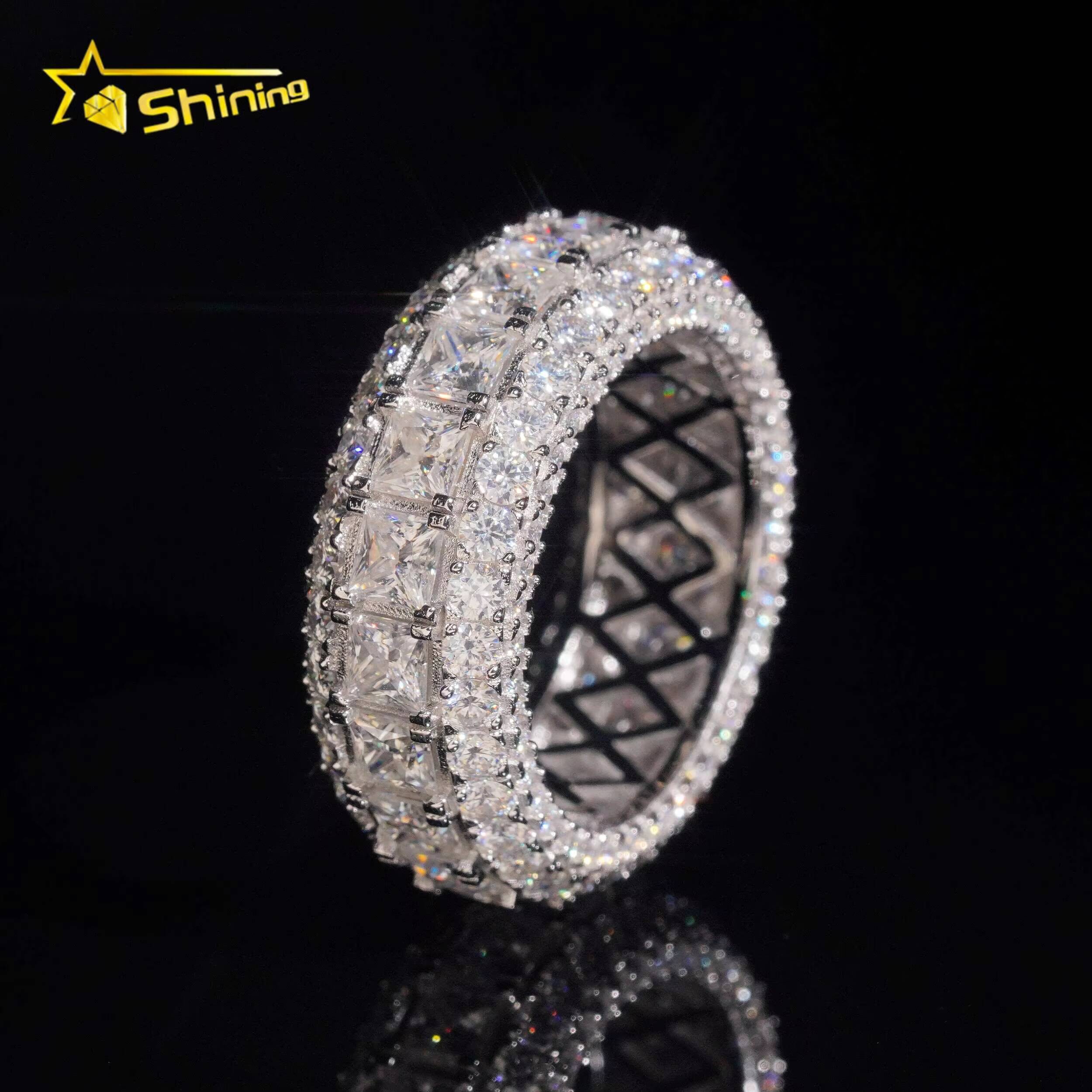 GRA Pass Diamond Tester Wholesale Solid Silver 925 VVS Moissanite Fully Iced Out Wedding Ring Engagement Eternity Band Ring