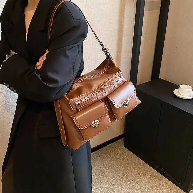 Bloom Vintage Brown Shoulder Bag Women Retro Pu Leather Soft Pocket Casual Handbag Female Moto Biker Y2k Handbags AestheticW251115