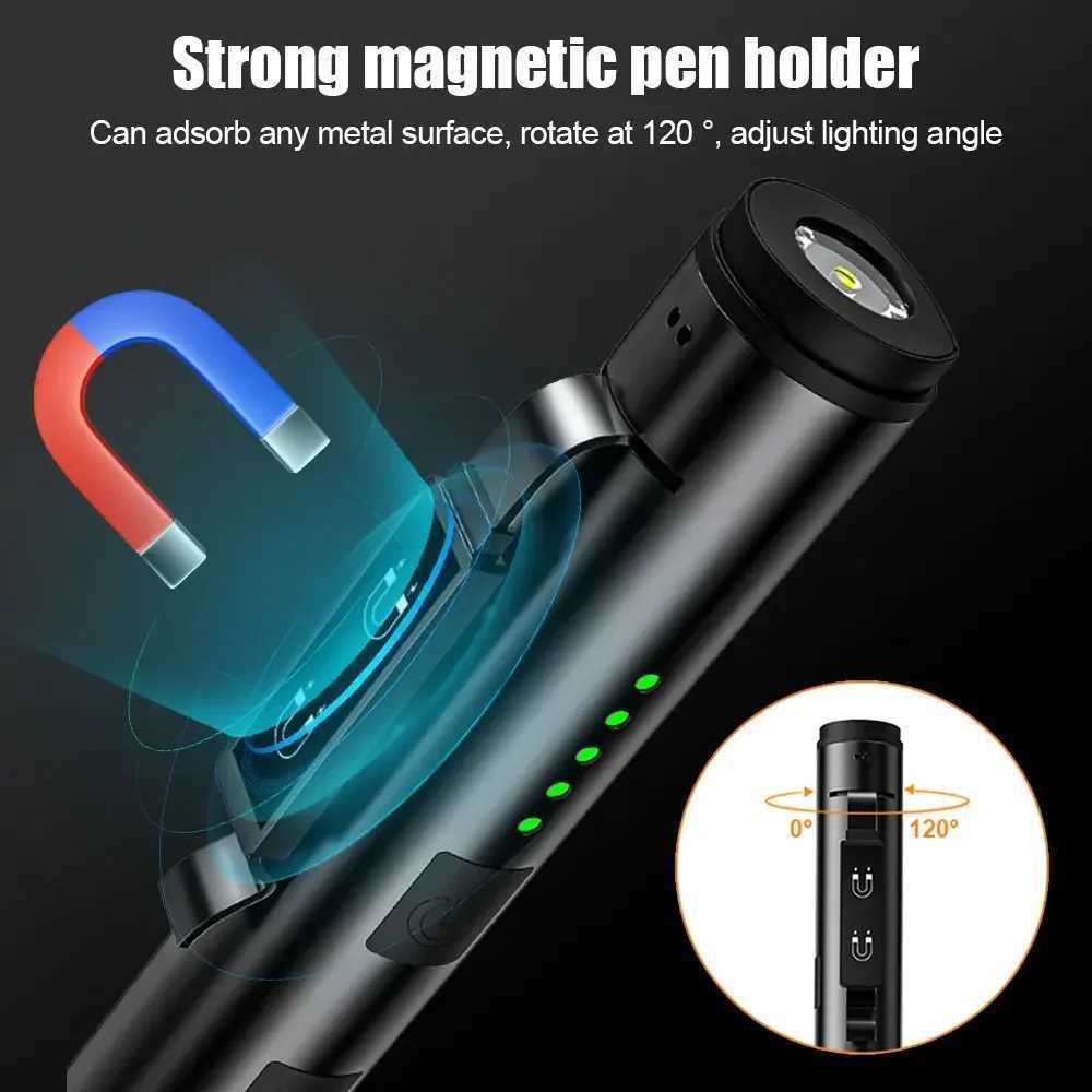 Multifunctional 4 in 1 LED Flashlight Mini USB Rechargeable 800mah Pen Clip Flashlight 365nm UV Light COB Camping Work Repair M251117