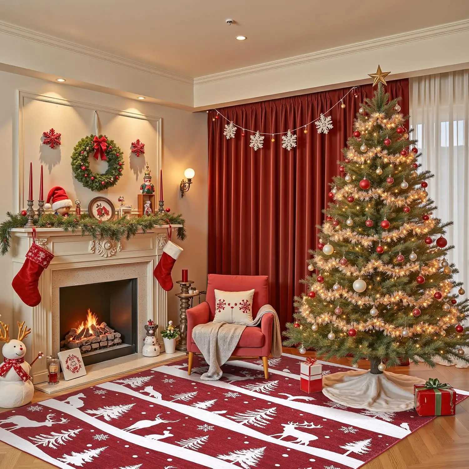 Creative Christmas Rugs Prints Soft Low Pile Area Rug Stain Resistance Non Shedding Floor Carpet for Dining Room KitchenM251117