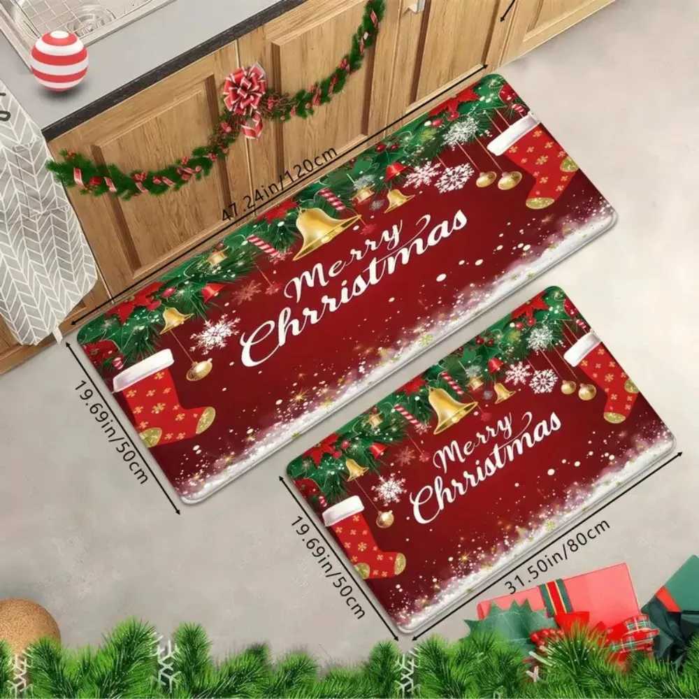 1 Pc Christmas Decorative Doormat Red Christmas Tree Bell Pattern Soft Entry Mat For Bathroom And Kitchen Pvc Backing Non-SlipM251117