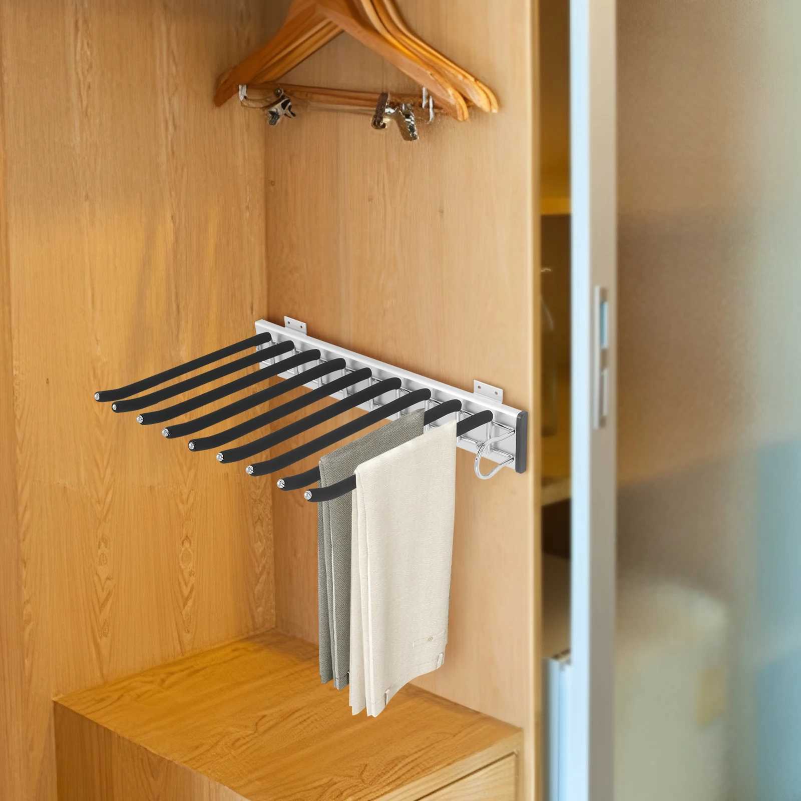 Bymaocar 46325cm Pull Out Trousers Rack Sliding Pants Rack 9-rod Side Mounted Trouser Hanger C251117