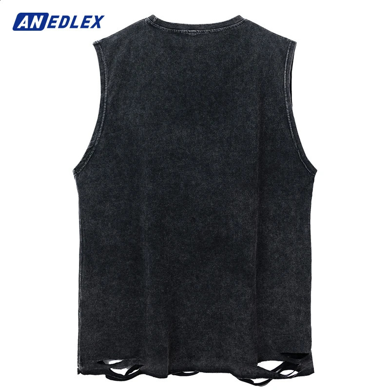 Mens Ripped Washed Tank Top Streetwear Hip Hop Sword Graphic With Chain Vest Summer Sleeveless Cotton Sports Vest Unisex 250415