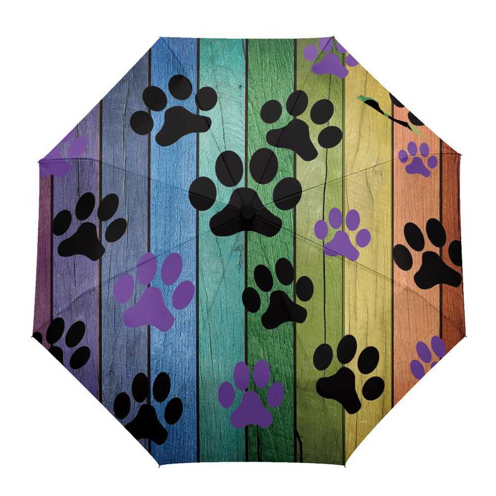 Dog Paw Rustic Old Barn Wood Print Women Men Rain Umbrella Three Folding Girl Durable Portable Manual Umbrellas Gift Parasol C251117
