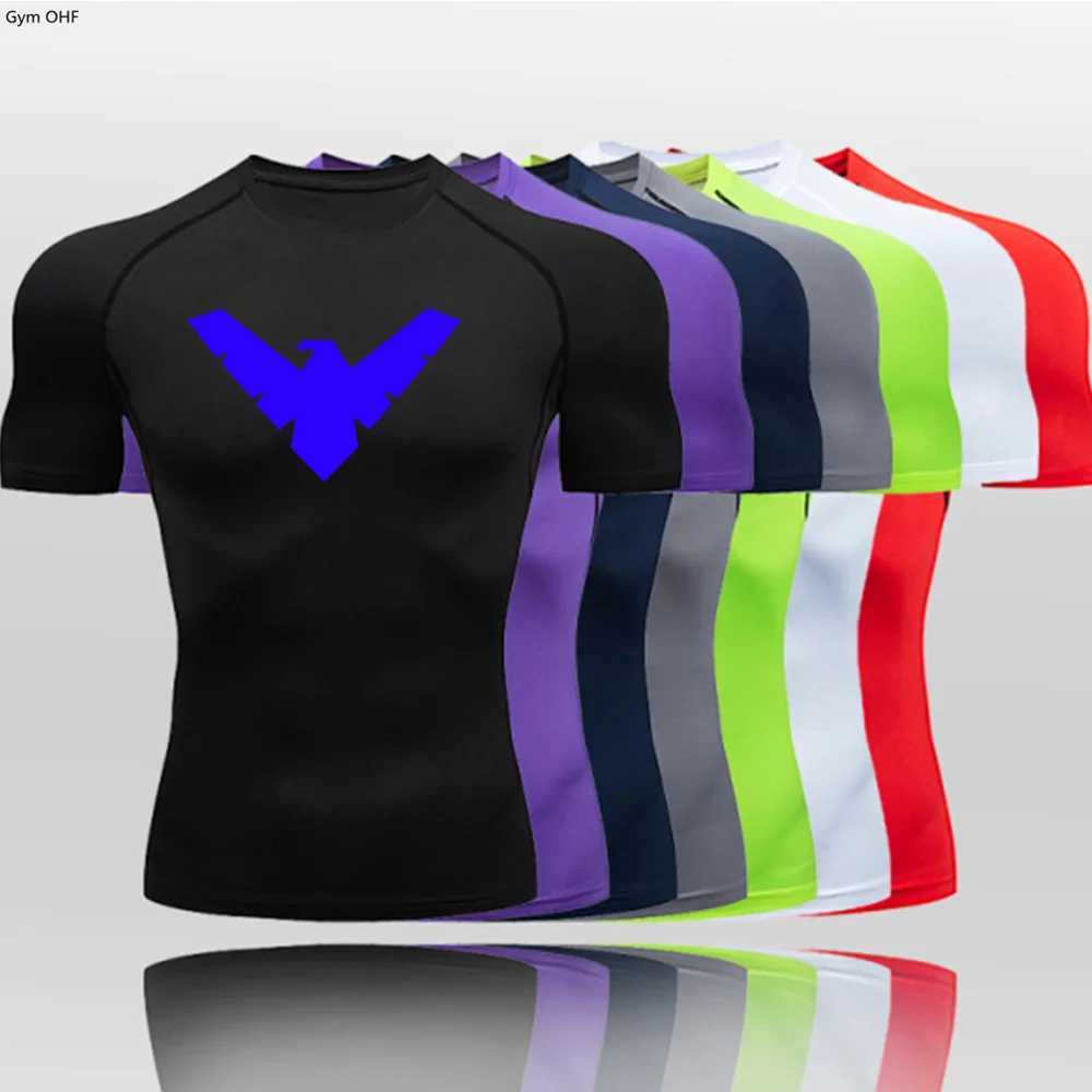Mens Rashguard Jujutsu Bjj Fitness Running Training Shirt Boxing Shirt Compression Nightwing Printed Top W250417