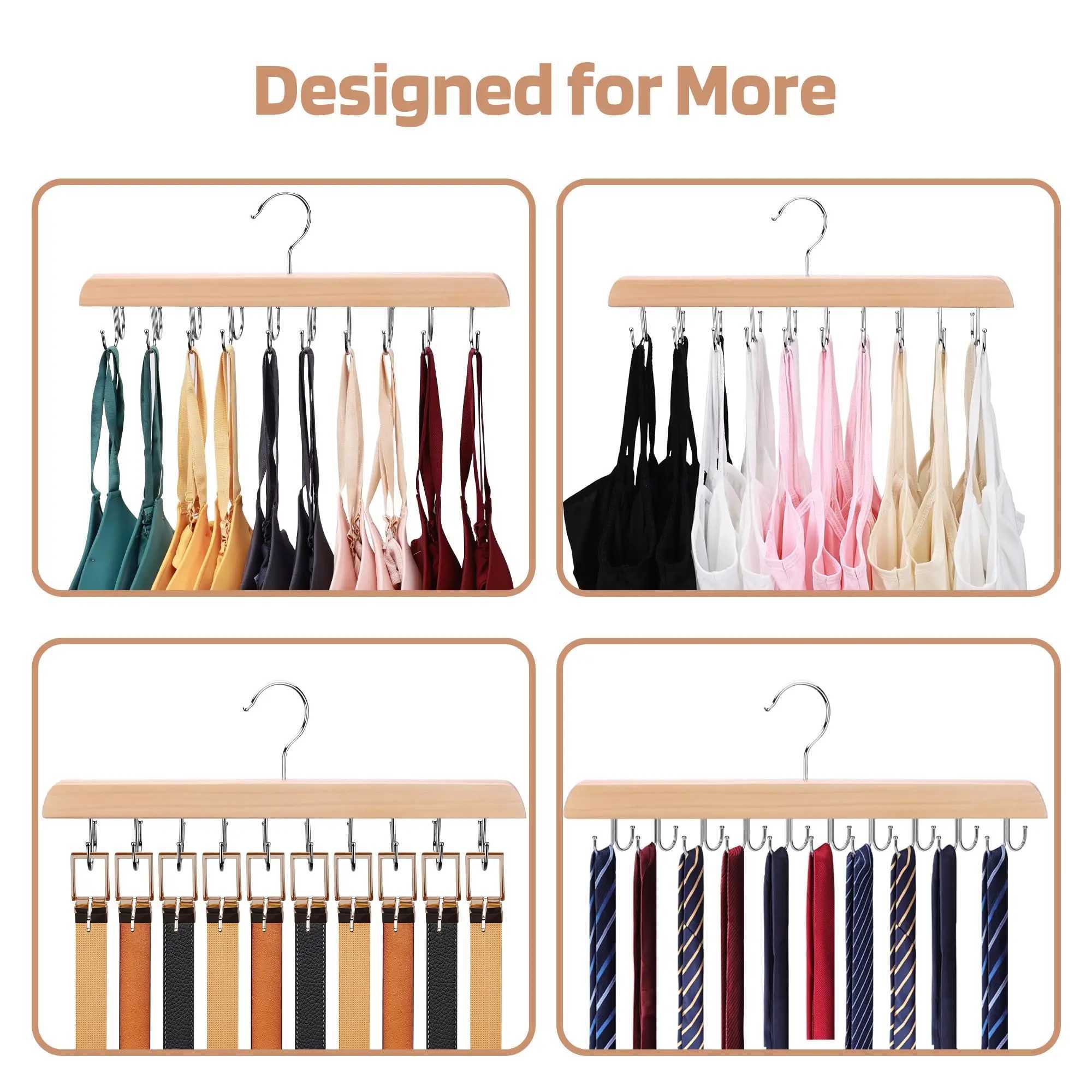 Storage Rack Holder Wooden Clothes Hanger with 20 Rotating Closet Organizer Space-Saving Hanger for Tank Tops Underwear C251117