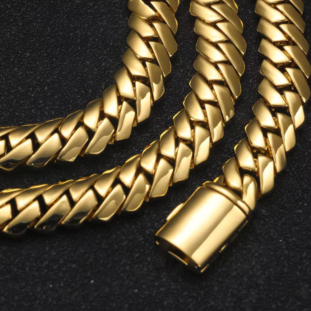 NUOYA 12mm Miami Cuban Link Chain 18K Gold Plated Brass Hip Hop Jewelry Custom Rapper Mens Bracelet Gift