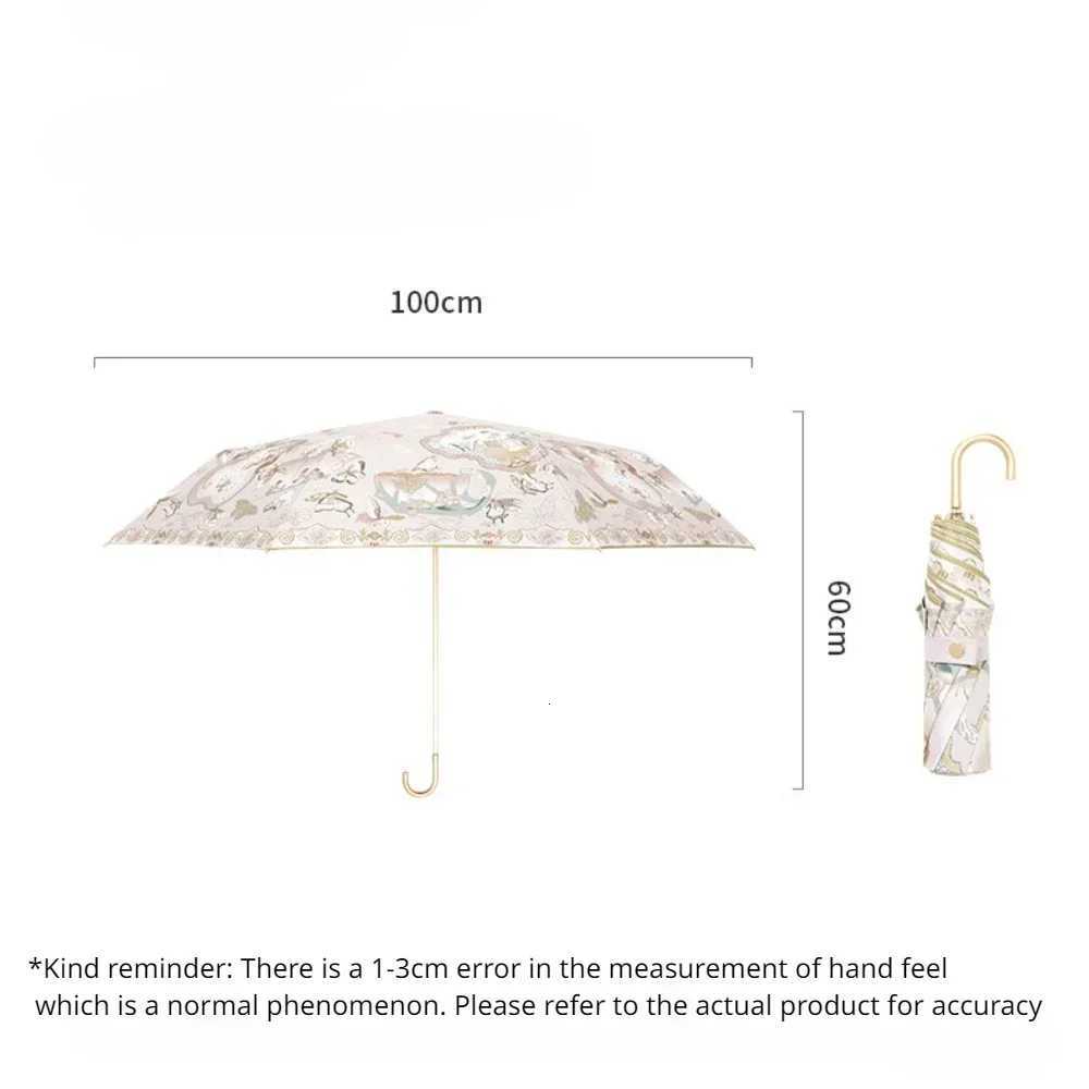 Folding Umbrella Urved Handle Gold Hook Umbrella Vintage Sun Umbrella Protection Anti-Uv Umbrell Rain Dual-Purpose Umbrella C251117