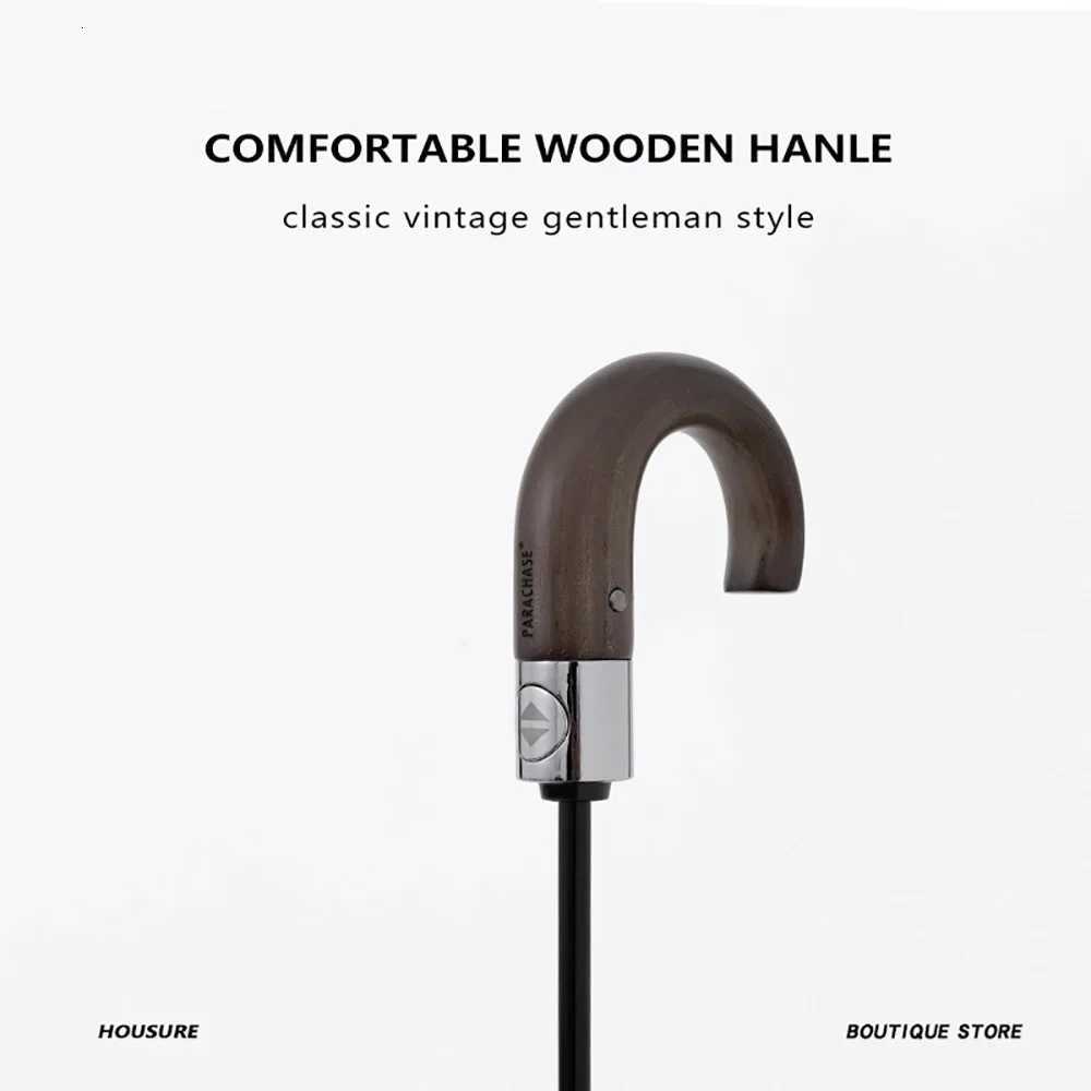 Wooden Hook Handle Clear Umbrella Automatic Business Men Big Umbrella Rain Women UV Parasol Sun Umbrella 10K Windproof C251117