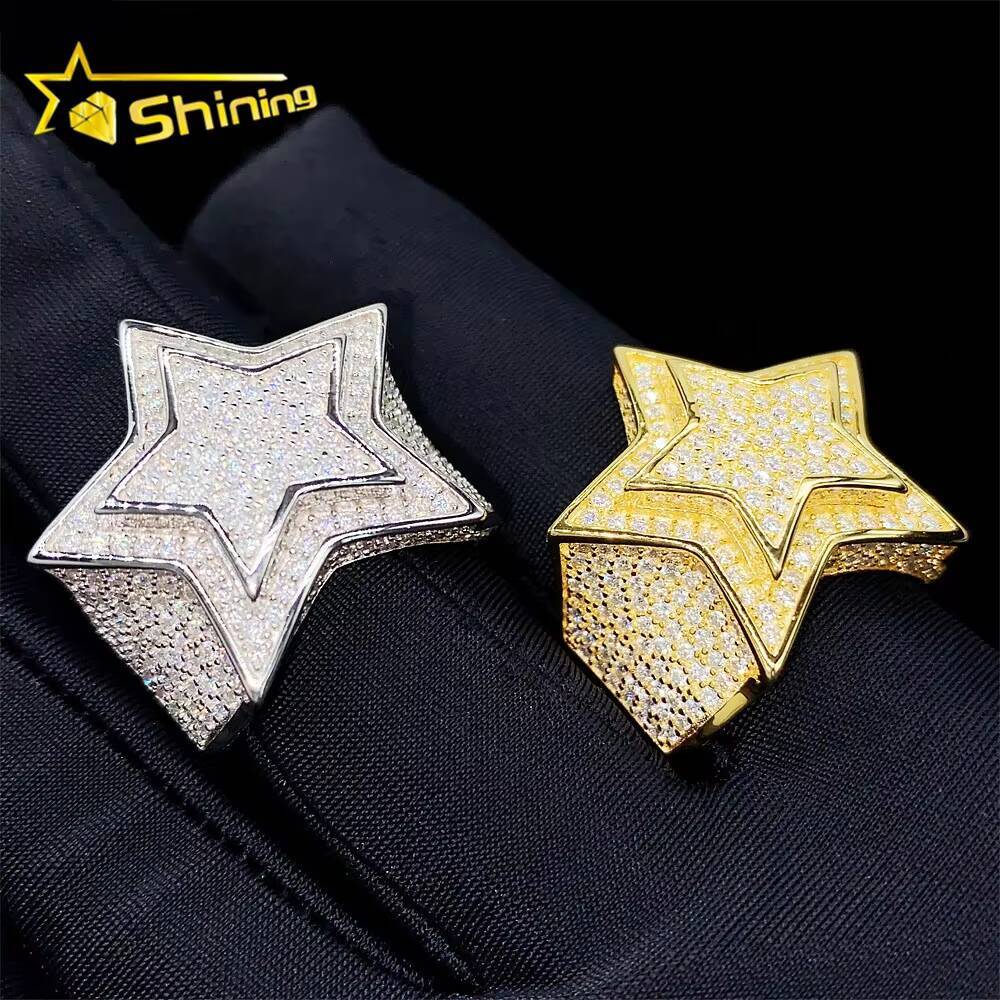 Hip Hop Iced Out Lab Diamond Jewelry Silver 925 Vvs Moissanite Men Star Rings